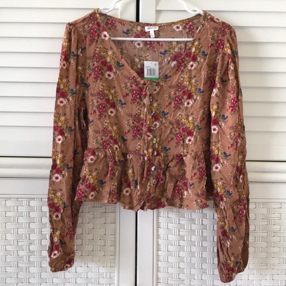 Selfe boho top brown floral Large NWT crop